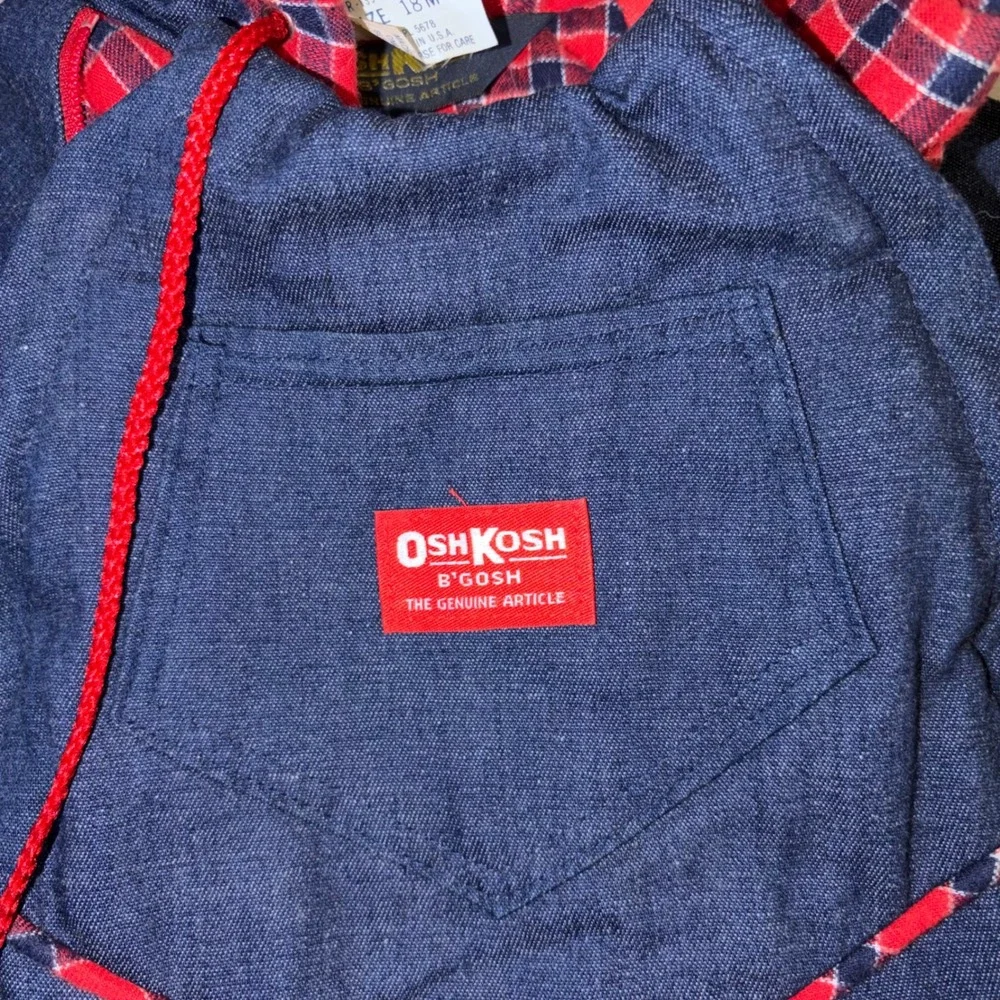 Vintage OshKosh Bgosh Denim Snowsuit Plaid Lined Bunting Mittens Booties 18M